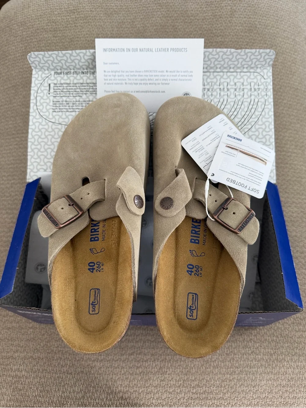 Birkenstock Boston Unisex Soft Footbed Suede Leather Clogs Taupe Size EU 38-45
